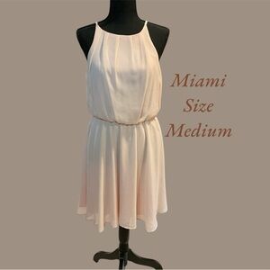 MIAMI DELICATE PINK CHIFFON ELASTIC WAIST SPAGHETTI STRAP DRESS.  SIZE MEDIUM